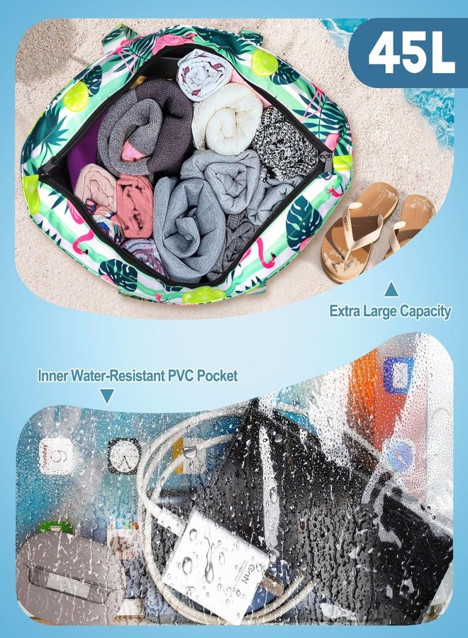 ISEYOU Extra Large Beach Bag, Waterproof Beach Totes Bags with Zipper, Pool Bag with Wet Compartment, Lightweight Foldable Large Weekender Bags for Women Men, Perfect for Pool Travel Vacation Gym - Image 4